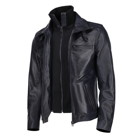TLH Navy Men's Leather Jacket