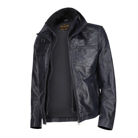 TLH Navy Men's Leather Jacket