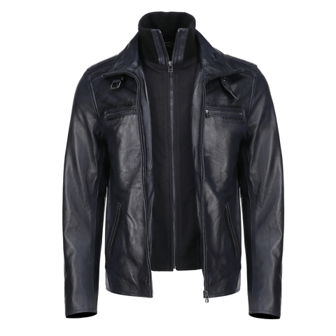 TLH Navy Men's Leather Jacket