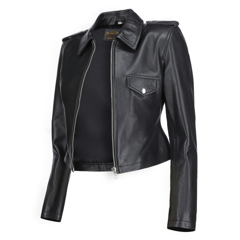 Cropped Collared Leather Jacket
