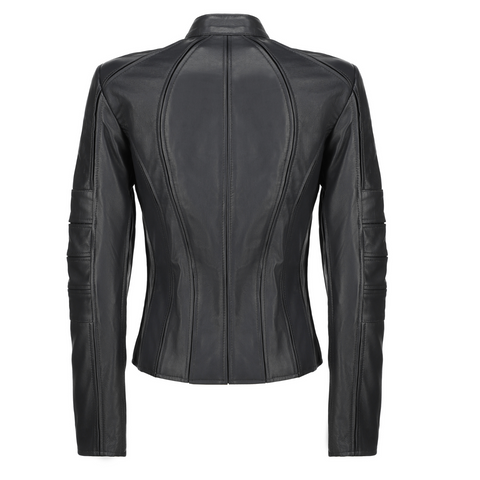 Women's Charcoal Grey Cafe Racer Leather Jacket