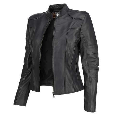 Women's Charcoal Grey Cafe Racer Leather Jacket