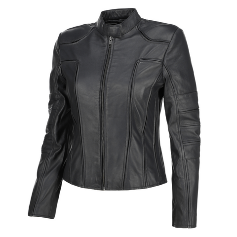 Women's Charcoal Grey Cafe Racer Leather Jacket