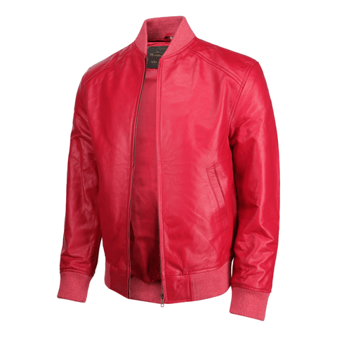 Men's Fashion Red Bomber Leather Jacket