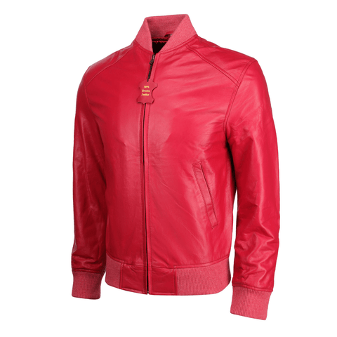 Men's Fashion Red Bomber Leather Jacket