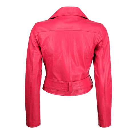 Women's Cropped Pink Biker Leather Jacket
