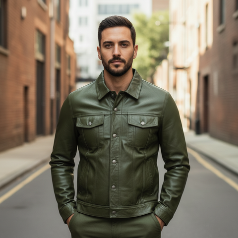 Men's new Olive Leather Jacket