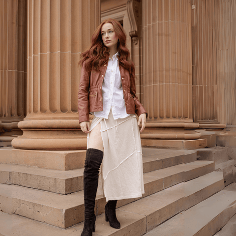 Millie Bobby inspired brown leather jacket