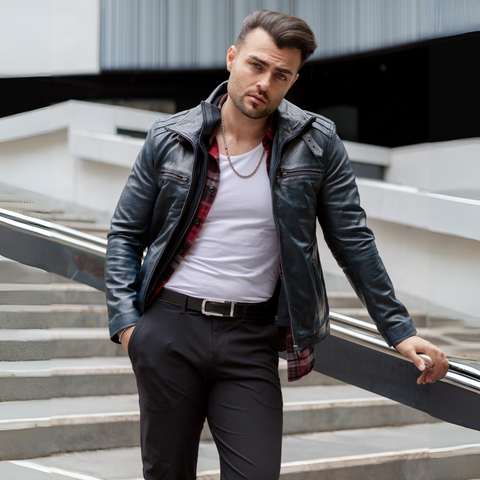 TLH Navy Men's Leather Jacket