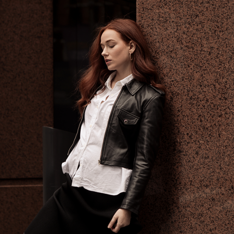 Cropped Collared Leather Jacket