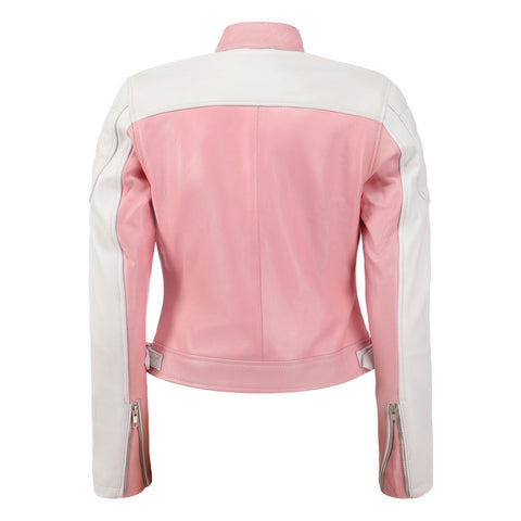 Pink Frost Cropped Leather Jacket