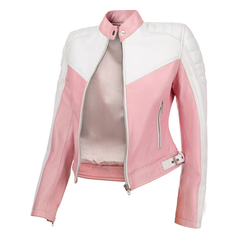 Pink Frost Cropped Leather Jacket