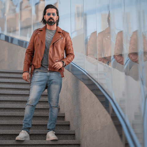 Men's Brown Belted Moto Leather Jacket