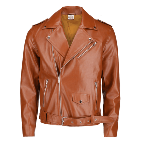 Men's Brown Belted Moto Leather Jacket