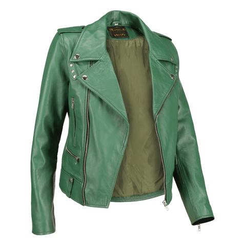 Women's Elegant Green Biker Leather Jacket