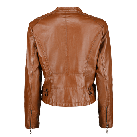 Women's Brown Belted Leather Jacket