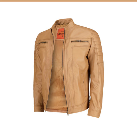Beige Biker Leather Jacket