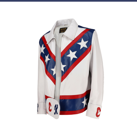Evel Knievel Motorcycle White Leather Jacket