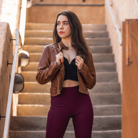 Women's Brown Belted Leather Jacket