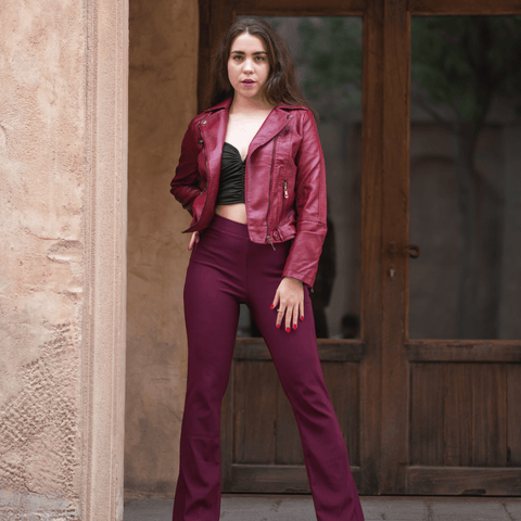 Women's Maroon Stylish Leather Jacket