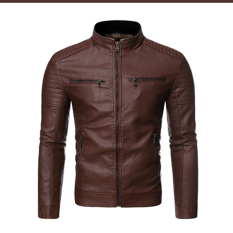 Men's Street Casual Coffee Leather Jacket