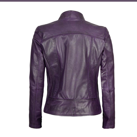 Women’s Purple Racer Leather Jacket