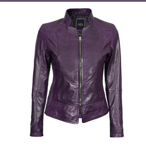 Women’s Purple Racer Leather Jacket