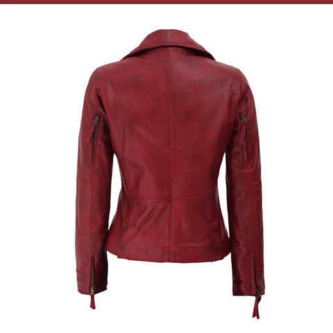 Women’s Red Asymmetrical Leather Jacket