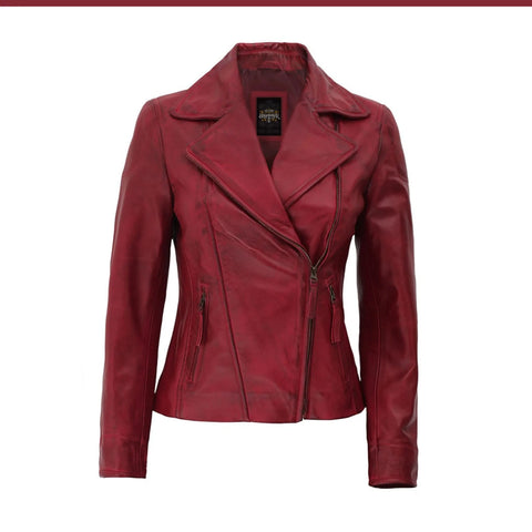 Women’s Red Asymmetrical Leather Jacket