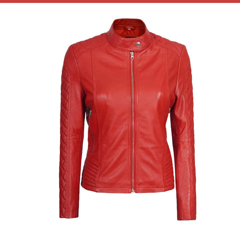 Women’s Red Quilted Racer Leather Jacket