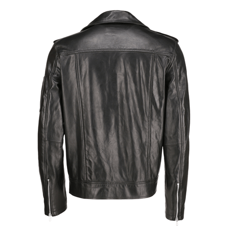 Men's Black Belted Moto Leather Jacket