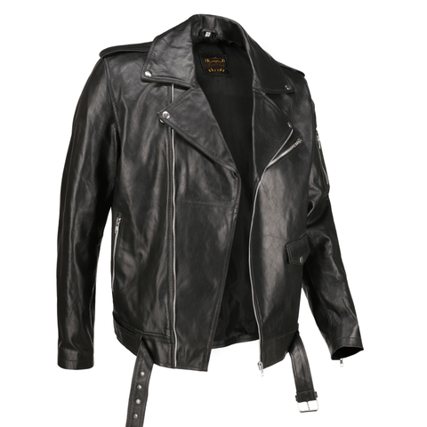 Men's Black Belted Moto Leather Jacket