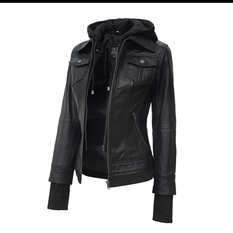 Women’s Hooded Leather Jacket